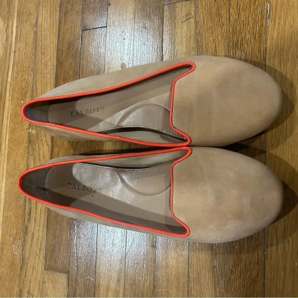Talbots Zelda Nude and Orange Piping Suede Leather Smoking Loafer flats